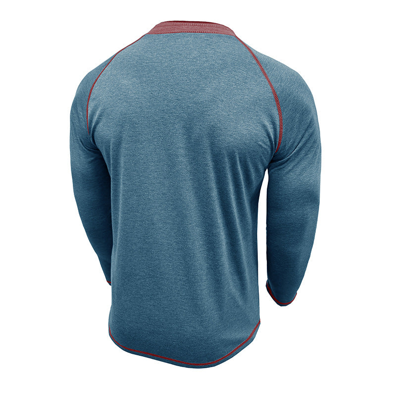 Herrer Langærmet Henley T-shirt med moderne knapdesign og kontrastsømme Stilla