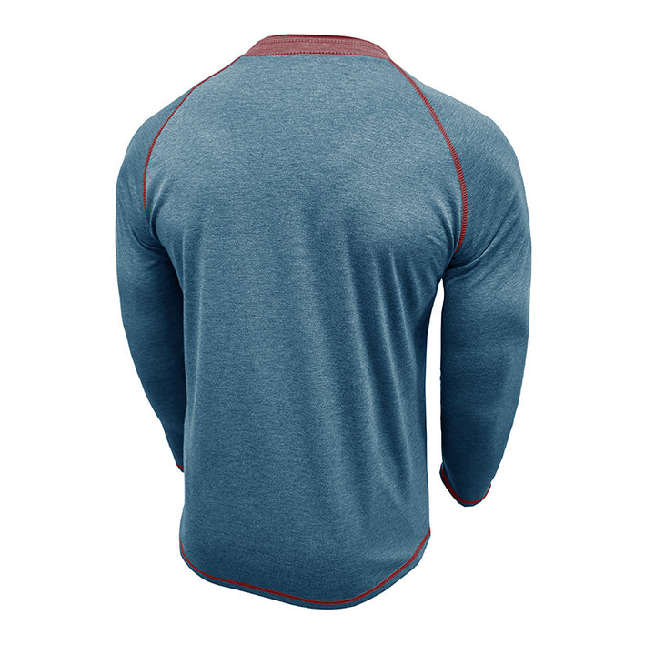 Herrer Langærmet Henley T-shirt med moderne knapdesign og kontrastsømme Stilla