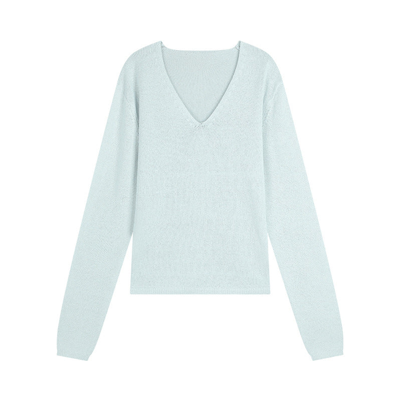 Dame elegant pullover med V-hals og blødt struktureret materiale Stilla