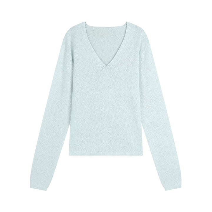 Dame elegant pullover med V-hals og blødt struktureret materiale Stilla
