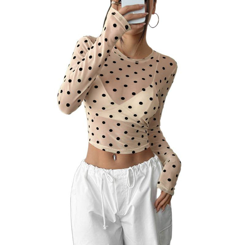 Dame Transparent Langærmet Bluse med Dots Skovae
