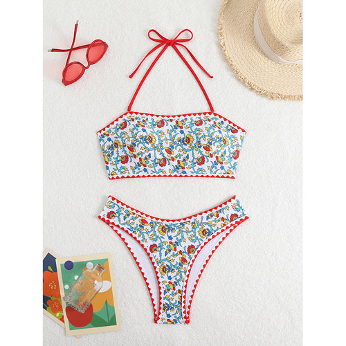 Dame Bandeau-bikini med farverigt mønster Skovae