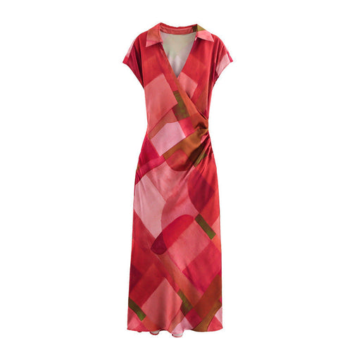 Stilla | Vibrant Print Satin Midi Kjole
