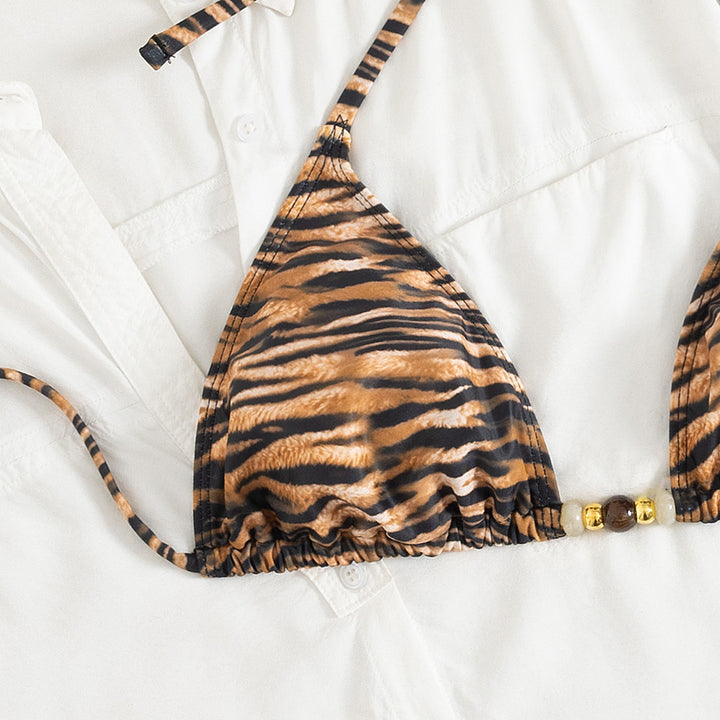 Damer Triangel-Bikini med raffinerede dyretryk-detaljer Skovae