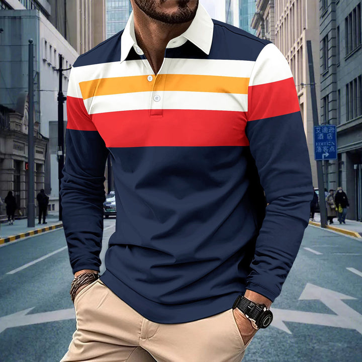 Herre Langærmet Poloshirt med moderne stribedesign og attraktiv krave Stilla