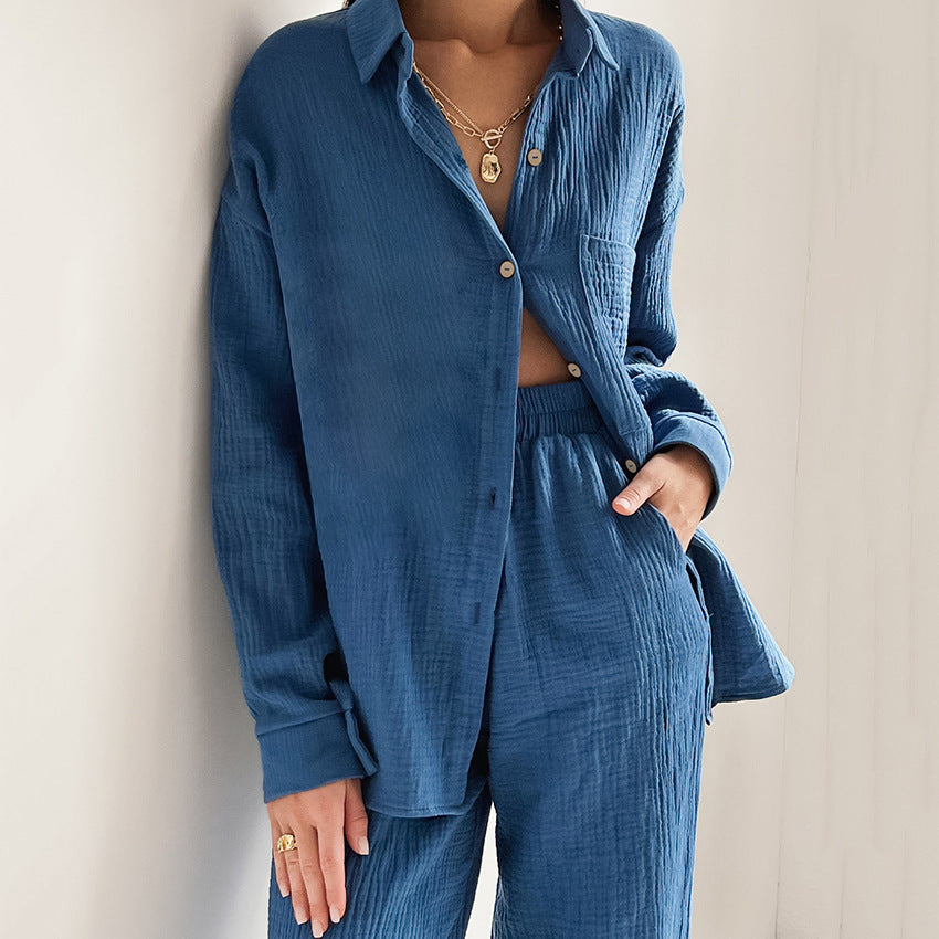 Dame let linnedragt sæt med oversized skjorte og løs pasform Stilla