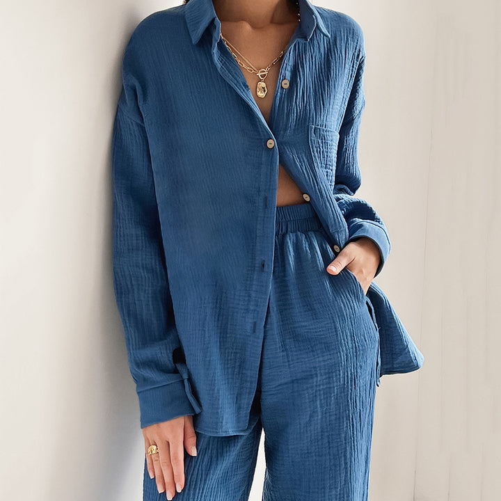 Dame let linnedragt sæt med oversized skjorte og løs pasform Stilla