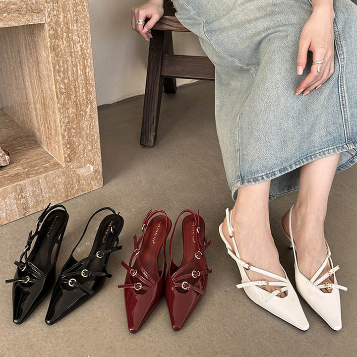Dame Slingback Pumps med dekorativt remdesign og elegant spidsdesign Stilla
