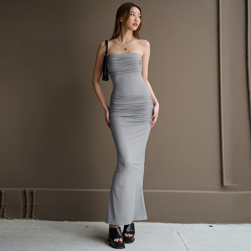 Femme Strapless Rynket Maxikjole Stilla
