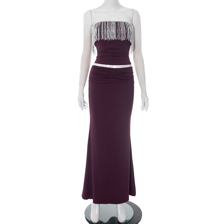 Femme Elegante Fringed Detail Maxi Kjole Stilla