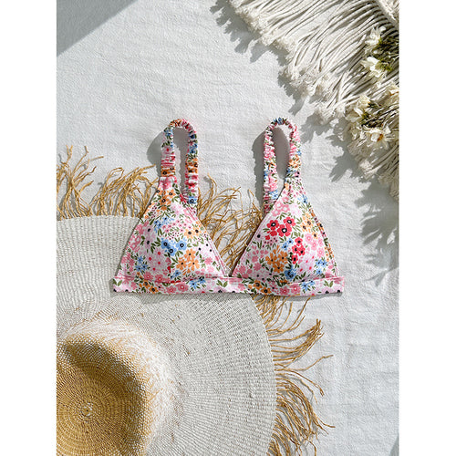Dame Triangel-Bikini-top med blomsterdesign og justerbare stropper Skovae