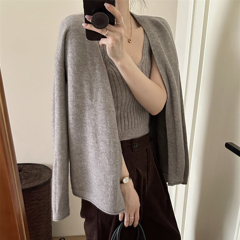 Damer hyggelig strik cardigan med åbne ærmer og blød fluffy tekstur Stilla