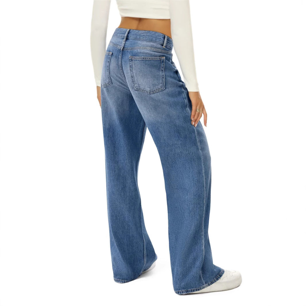 Dame brede højtaljede jeans med elegant snit Stilla