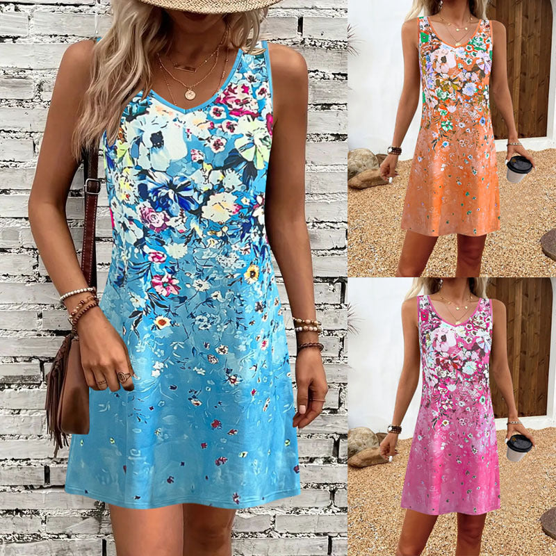 Dame Floral Print A-Linje Kjole Stilla