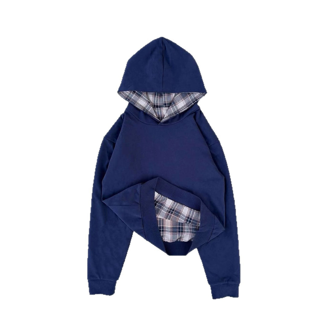 Dame afslappet hoodie med quiltet inderside og kontrasterende ternet mønster Stilla