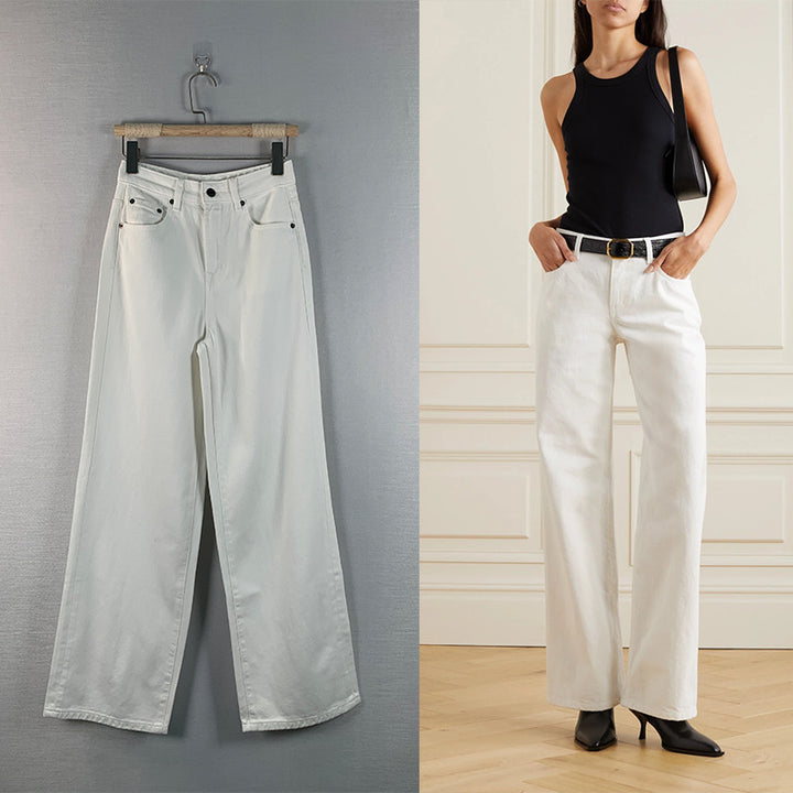 Dame brede høj talje jeans med elegant silhuet og minimalistisk design Stilla