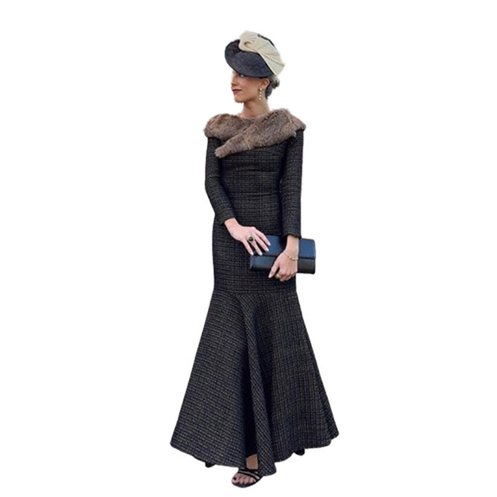 Dame Elegant Maxi-kjole med smart cashmere-krave og svingende søm Stilla
