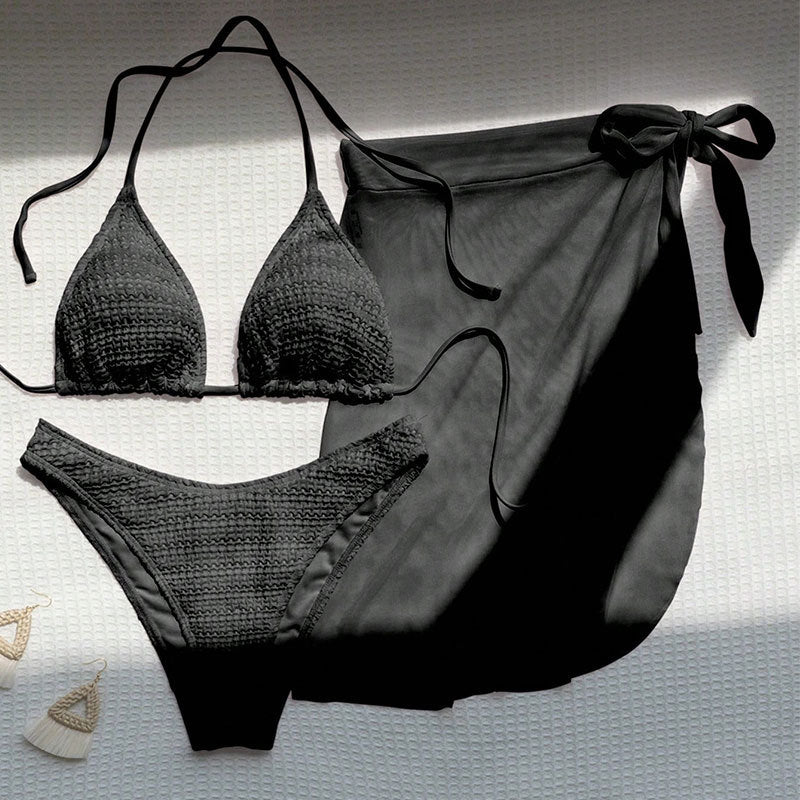 Dame bikini-sæt med flettet top og sideskørt Skovae