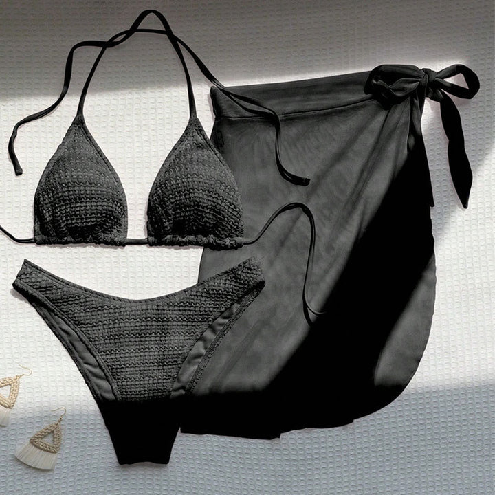 Dame bikini-sæt med flettet top og sideskørt Skovae