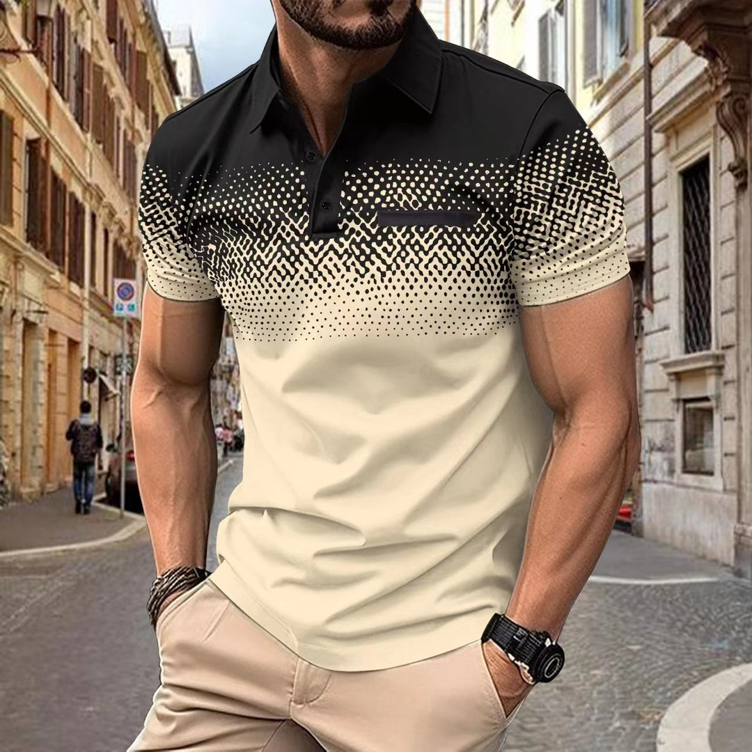 Herrer kortærmet poloshirt med kreativt grafisk design og åndbart materiale Stilla
