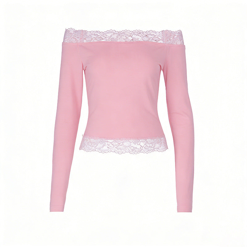 Dame elegant Off-Shoulder skjorte med spidsbesætning Skovae