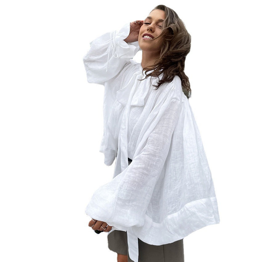 Dame Utility Bluse med elegant sløjfe og bredde ærmer Stilla