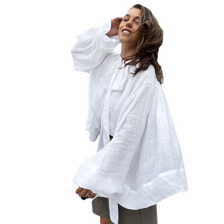 Dame Utility Bluse med elegant sløjfe og bredde ærmer Stilla