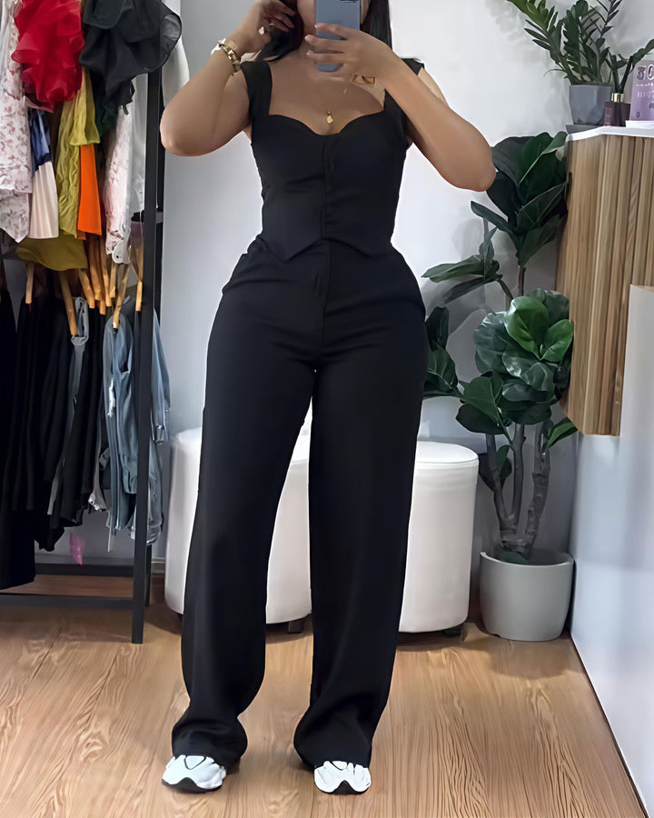 Dame Elegante p jumpsuit med tætsiddende overdel og vidde ben Stilla