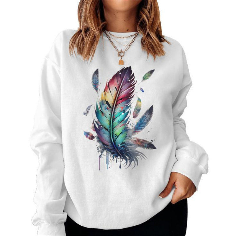 Kvinders sweatshirt med farverigt fjerdesign og afslappet pasform Stilla