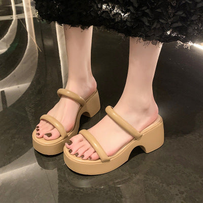 Dame Plateau-sandaler med bredt, elastisk remdesign og trendy blokhæle Stilla