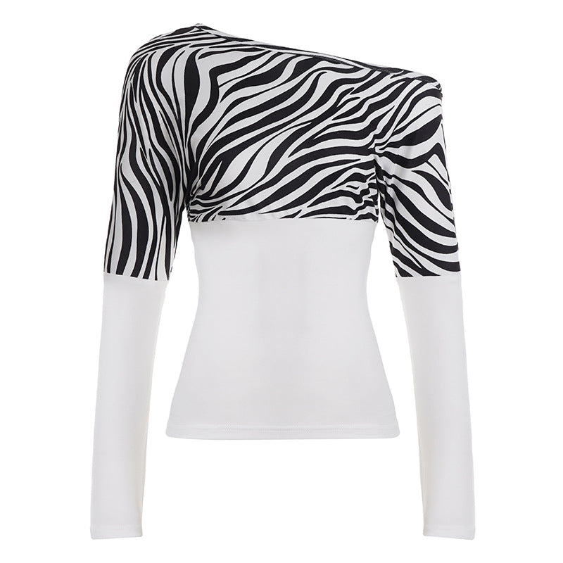 Damen asymmetrisches Oberteil mit trendigem Zebra-Design und langem Arm Skovae