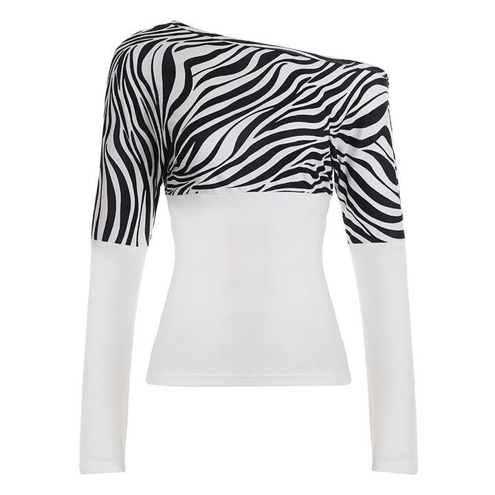 Damen asymmetrisches Oberteil mit trendigem Zebra-Design und langem Arm Skovae