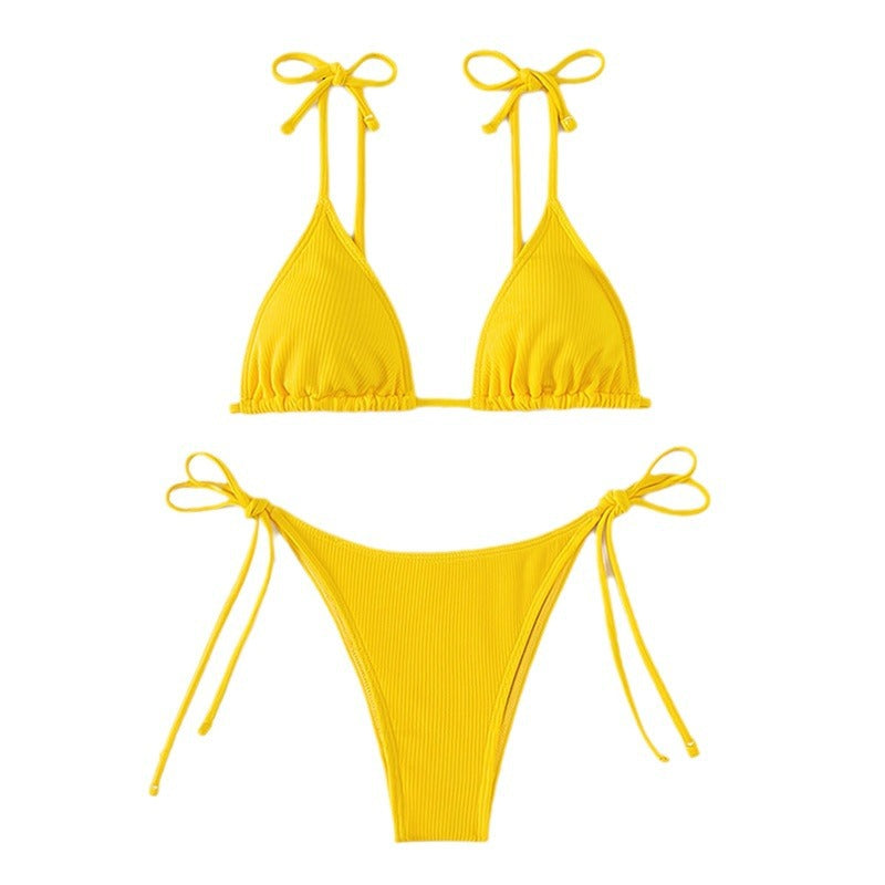 Dame trekant-bikini med justerbare stropper og høj udskæring Skovae