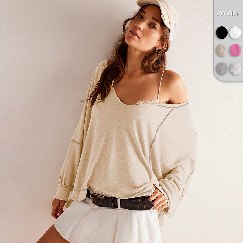 Damer afslappet oversized sweatshirt med dyb V-udskæring og moderne design Stilla