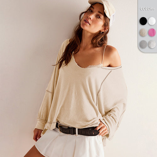 Damer afslappet oversized sweatshirt med dyb V-udskæring og moderne design Stilla