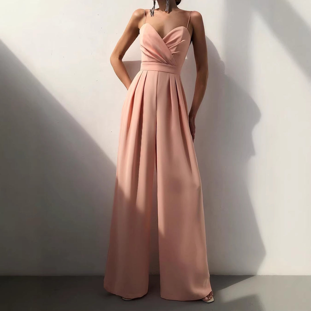 Dame elegant jumpsuit med dyb V-udskæring og vide ben Skovae