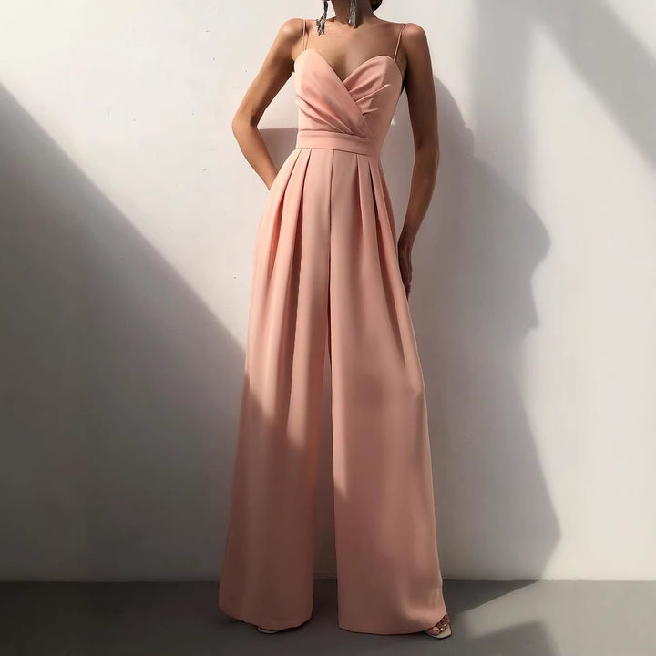 Dame elegant jumpsuit med dyb V-udskæring og vide ben Skovae