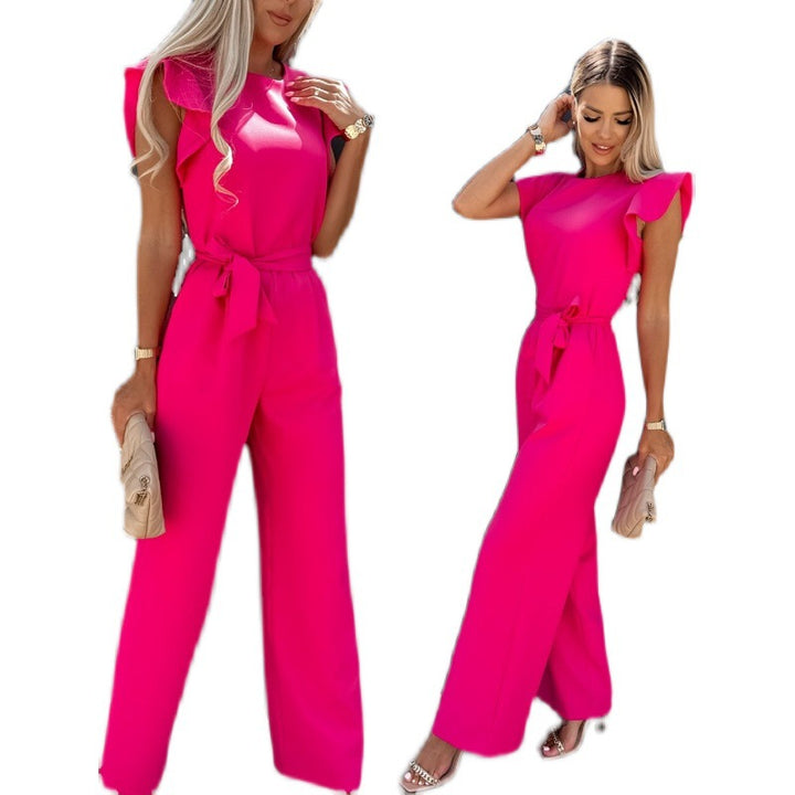 Dame elegant jumpsuit med bred ben og ruffleærmer Stilla