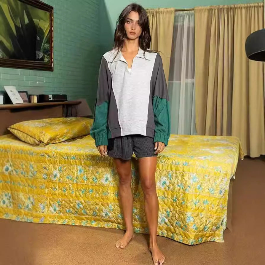 Dame Fritids Sweater med moderne snit og kontrasterende ærmer Stilla