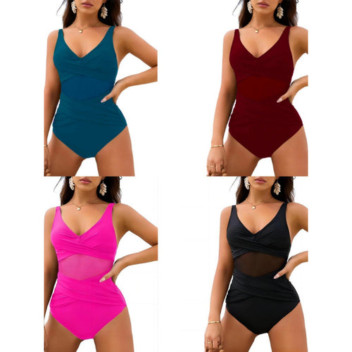 Dame one-piece badedragt med stilfuld indpakningsdesign og figurskabende indsatser Skovae