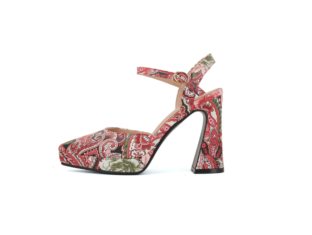 Femme High-Style Slingback Hælmule med dekorativt Floralprint Stilla