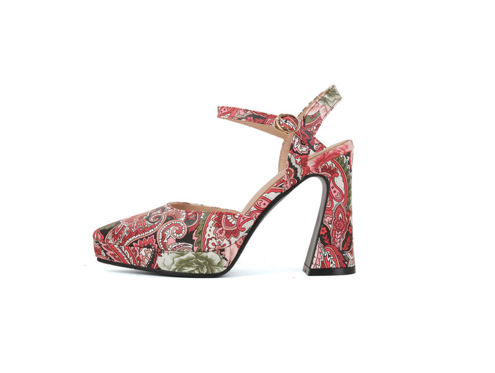 Femme High-Style Slingback Hælmule med dekorativt Floralprint Stilla