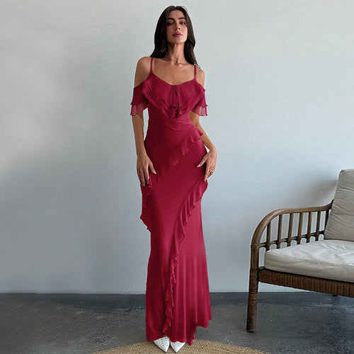 Kvinders elegante maxi kjole med asymmetrisk flæse design