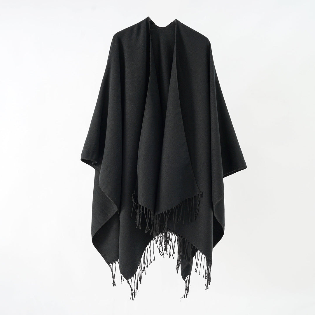 Dame Modisk Frynse-Poncho Af Blødt Materiale med Luksuriøs Fald Skovae