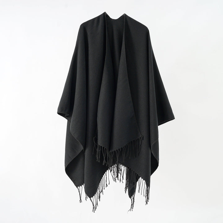 Dame Modisk Frynse-Poncho Af Blødt Materiale med Luksuriøs Fald Skovae