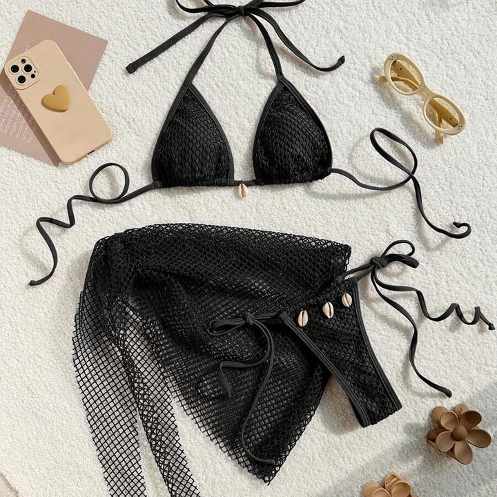 Dame bikini-set med eksklusiv netdesign og muslingedetaljer Stilla
