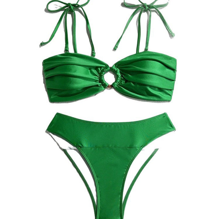 Dame bandeau bikini med dekorativ samling og ringelement Skovae