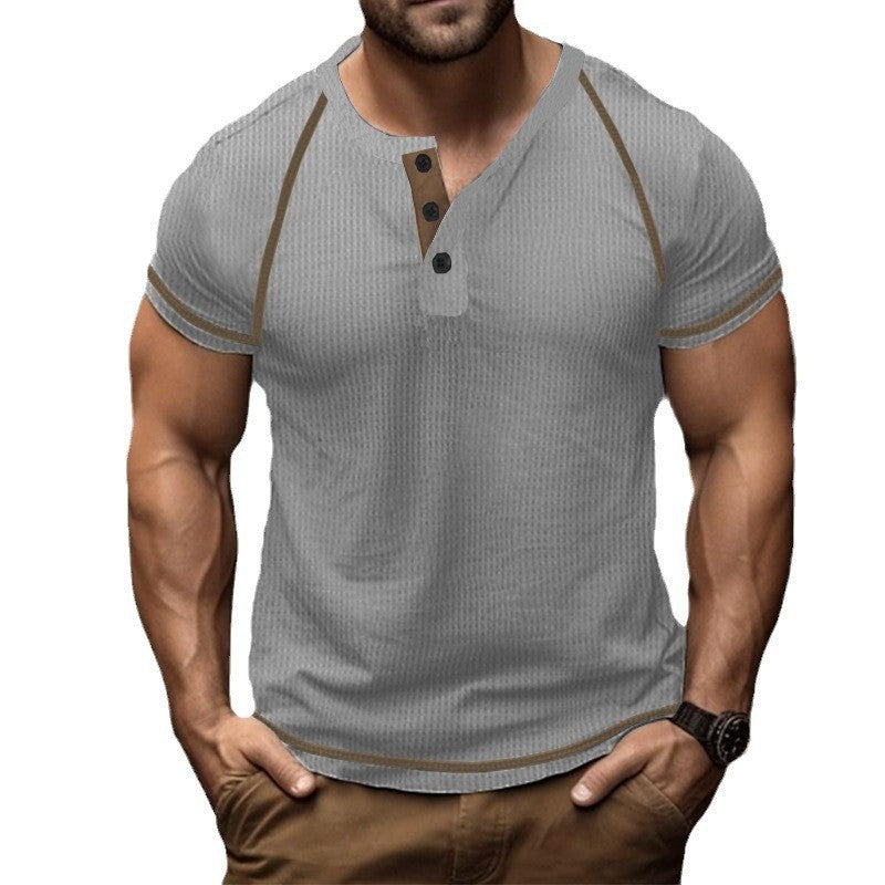 Herre kortærmet Henley-shirt med struktureret stof og trendy knaplukning Stilla