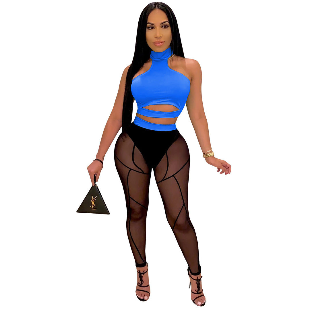 Dame Trendy Cut-Out Bodysuit med transparente leggings Stilla