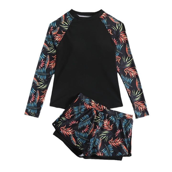 Dame Sporty Langærmet Rashguard med farverigt bladdesign Skovae